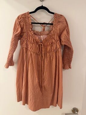 Free People Pink and Orange Smocked Bodice Mini Dress